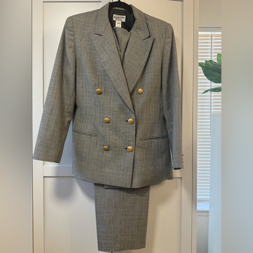 Pendleton Gray Checkered Suit with Gold Accents